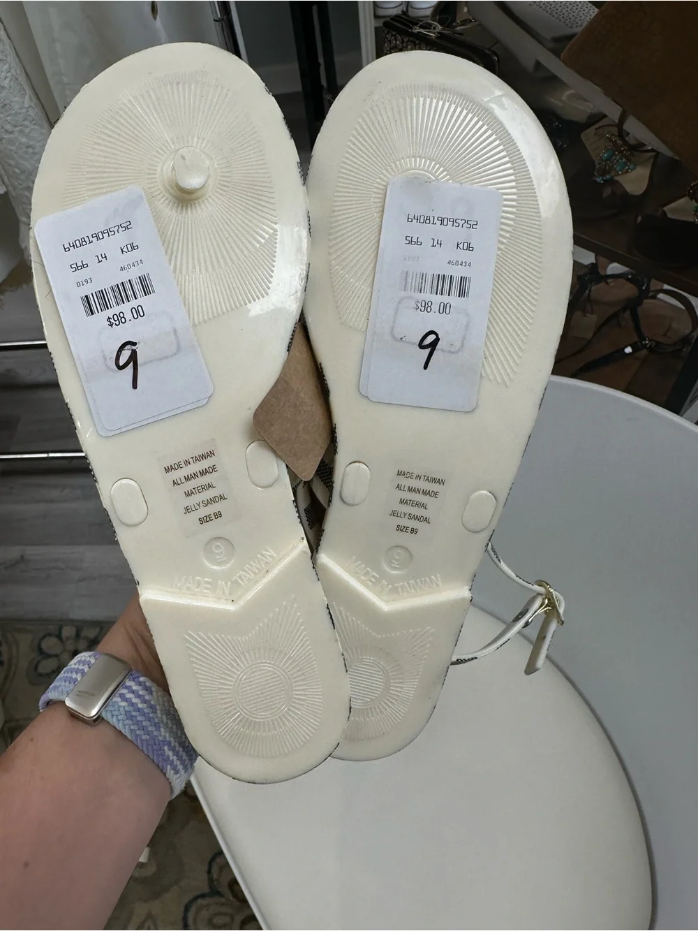 Kate Spade New York Striped Jelly Chain Thong Sandals Size 9 NWT